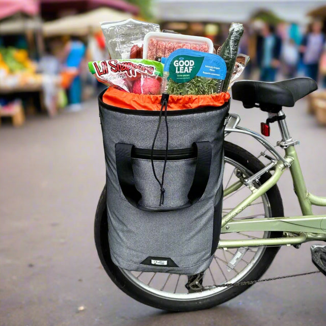 Solo Market Pannier Stuffed with groceries at a farmer's market