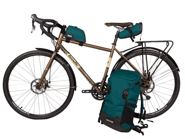 Two Wheel Gear - Commute Backpack, Seat Pack and Top Tube Bag on Bike - Tofino Blue