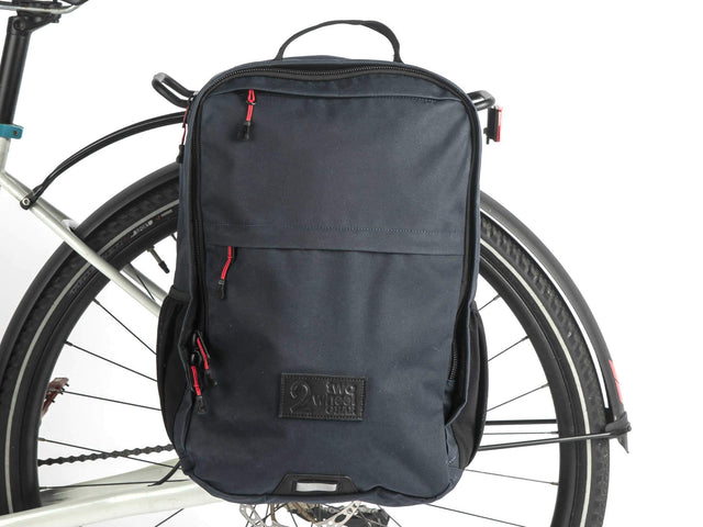 Two Wheel Gear - Pannier Backpack PLUS+ - Military Waxed Canvas Overcast Blue - Mounted on Bike (1550025621539)