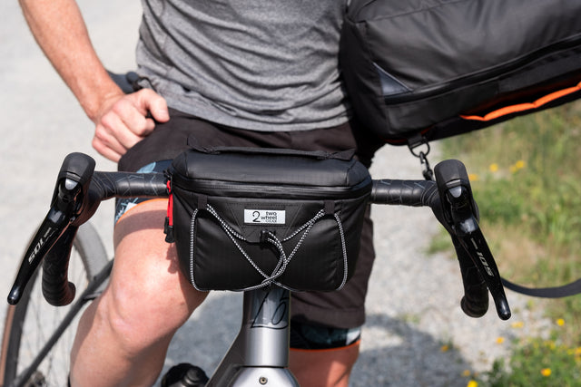 Two Wheel Gear - Handlebar Bag - Black - front of bicycle with man