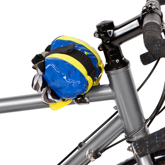 Two Wheel Gear - Tack Strap Tool Wrap - Black Bicycle Accessory Strap System - Strapped on Bike Top Tube