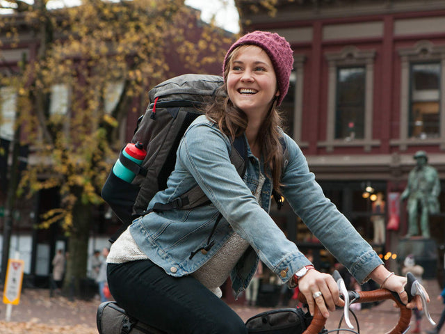 Two Wheel Gear - Commute Backpack - Graphite - On Woman Bike Commuter (4380809396294)