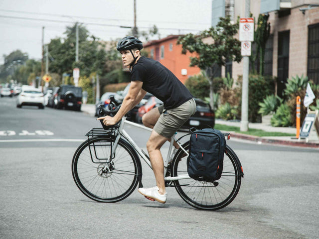 Two Wheel Gear - Pannier Backpack Convertible - Bag on Bike Commuter - Military Waxed Canvas Overcast Blue - On Bike Commuter (1550025621539)