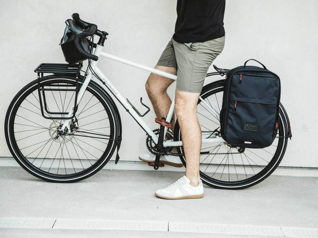 Two Wheel Gear - Pannier Backpack Convertible - Bag on Bike Commuter - Military Waxed Canvas Overcast Blue - On Bike Commuter (1550025621539)